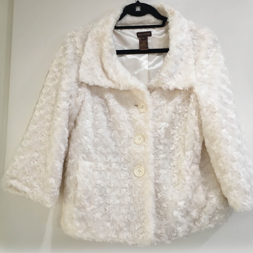 Multiples White Faux Fir Coat Sm